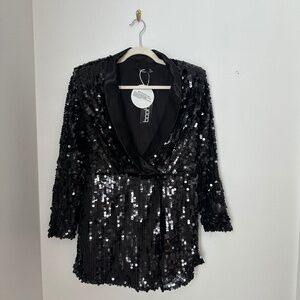 Women’s Black Sequin Blazer Romper Dress - boohoo Brand - Size 10 - Skort & Side